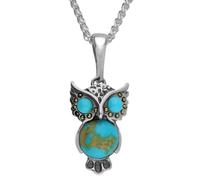 Sterling Silver Turquoise Three Stone Owl Necklace - Option1 Value Silver 00120315
