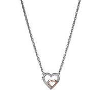 Sterling Silver Two Colour Diamond Double Heart Necklace Silver