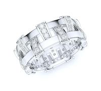 Sterling Silver Unisex Antique Interlaced Basket Weave Design Genuine Moissanite Eternity Band Wedding Ring (L)
