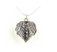 Sterling Silver Unusual Hinged Locket Pendant with Opening Angel Wings & Choice of 16" 18" 20" Sterling Silver Snake Chain Necklace