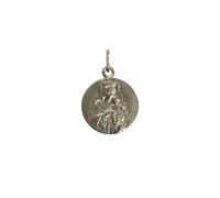 Sterling Silver Virgin of Carmen and Holy Heart Jesus Medal Pendant, Silver