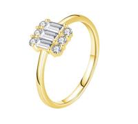 Sterling Silver Wedding Rings Engravable with Cubic Zirconia, S925 Elegant Gold Plated Anniversary Wedding Band for Women Size J 1/2