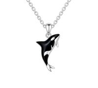 Sterling Silver Whale Whale Pendant Necklace Black and Silver Shamu Gift, Adjustable, Stainless Steel, Cubic Zirconia