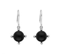 Sterling Silver Whitby Jet 8mm Bead Four Claw Drop Earrings - Silver 00074006