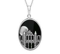 Sterling Silver Whitby Jet Abbey Moon Oval Necklace - Silver GTH-014