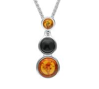 Sterling Silver Whitby Jet Amber Three Stone Necklace - Silver SGN-715