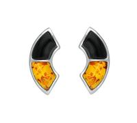 Sterling Silver Whitby Jet Amber Two Stone Oblong Stud earrings - Silver SGN-101