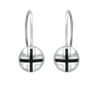 Sterling Silver Whitby Jet Cross Sphere Hook Earrings - Option1 Value Silver