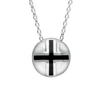 Sterling Silver Whitby Jet Cross Sphere Pendant Necklace - Option1 Value Silver ESN-124