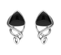 Sterling Silver Whitby Jet Curve Triangle Celtic Stud Earrings