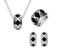 Sterling Silver Whitby Jet Curved Crossover Three Piece Set ESN-224