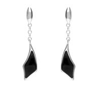 Sterling Silver Whitby Jet Curved Diamond Shape Chain Drop Earrings D SGN-593