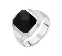 Sterling Silver Whitby Jet Cut Corner Signet Ring - Silver HER-4417
