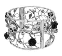 Sterling Silver Whitby Jet Entwined Skulls Roses Bracelet