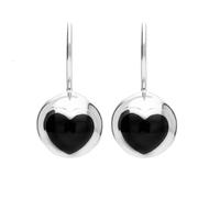 Sterling Silver Whitby Jet Essence Heart Sphere Hook Earrings - Option1 Value Silver ESN-065