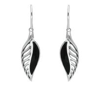 Sterling Silver Whitby Jet Essence Leaf Hook Drop Earrings - Silver ESN-056
