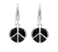 Sterling Silver Whitby Jet Essence Peace Symbol Hook Earrings - Option1 Value Silver ESN-066