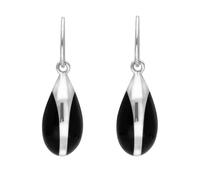 Sterling Silver Whitby Jet Essence Pear Drop Hook Earrings - Silver ESN-045