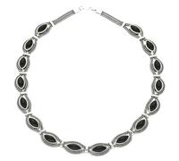 Sterling Silver Whitby Jet Foxtail Sixteen Stone Marquise Necklace D - Option1 Value Silver FXT-222