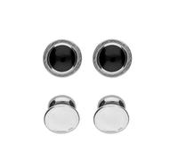 Sterling Silver Whitby Jet Framed Round Shirt Studs 00024342