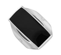 Sterling Silver Whitby Jet Hallmark Medium Oblong Ring - Silver