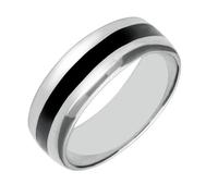 Sterling Silver Whitby Jet Heritage Inlaid Wide Band Ring WED-065