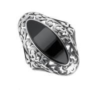 Sterling Silver Whitby Jet Heritage Oval Pierced Ring - Option1 Value Silver SGN-334