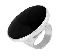 Sterling Silver Whitby Jet King's Coronation Hallmark Large Round Ring D - R