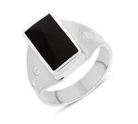 Sterling Silver Whitby Jet King's Coronation Hallmark Small Oblong Ring D - R
