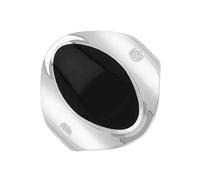Sterling Silver Whitby Jet King's Coronation Hallmark Small Oval Ring D - R