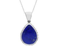 Sterling Silver Whitby Jet Lapis Lazuli Double Sided Celtic Pear Cut Fob Necklace - Sterling Silver FBS-3642