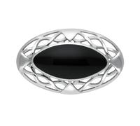 Sterling Silver Whitby Jet Large Celtic Framed Brooch - Silver CLT-177