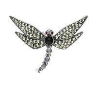 Sterling Silver Whitby Jet Marcasite Garnet Moonstone Dragonfly Brooch