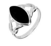 Sterling Silver Whitby Jet Marquise Celtic Ring CLT-247