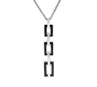 Sterling Silver Whitby Jet Open Oblong Triple Link Drop Necklace D - Silver SGN-726