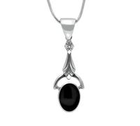 Sterling Silver Whitby Jet Oval Art Deco Drop Necklace - Silver 00044615