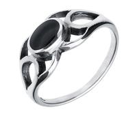 Sterling Silver Whitby Jet Oval Lattice Ring - Silver HER-4440
