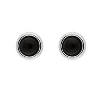 Sterling Silver Whitby Jet Round Stud Earrings - Silver SGN-606