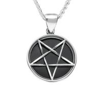 Sterling Silver Whitby Jet Small Inverse Pentagram Necklace - Silver GTH-101