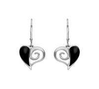 Sterling Silver Whitby Jet Swirl Heart Drop Earrings - Silver SGN-418