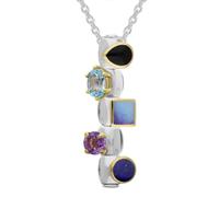 Sterling Silver Whitby Jet Topaz Moonstone Amethyst Lapis Lazuli Stepping Stones Five Charm Necklace - Silver SPS-894