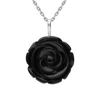 Sterling Silver Whitby Jet Tuberose 25mm Rose Necklace TBR-130