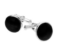 Sterling Silver Whitby Jet Tudor Rose Back Cufflinks - Silver