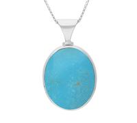 Sterling Silver Whitby Jet Turquoise Hallmark Double Sided Oval Necklace - Silver FBS-3682