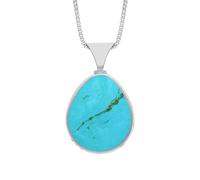 Sterling Silver Whitby Jet Turquoise Hallmark Double Sided Pear-shaped Necklace - Silver FBS-3689