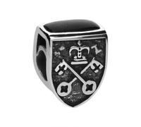 Sterling Silver Whitby Jet York Minster Cross Key and Rose Tube Charm - Silver