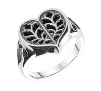 Sterling Silver Whitby Jet York Minster Heart Ring - Silver YMR-023