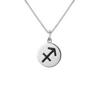 Sterling Silver Whitby Jet Zodiac Sagittarius Round Necklace - Silver ZDA-313