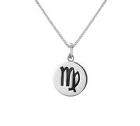Sterling Silver Whitby Jet Zodiac Virgo Round Necklace - Silver