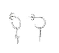 Sterling Silver White Cubic Zirconia Lightning Bolt Hoop Earrings